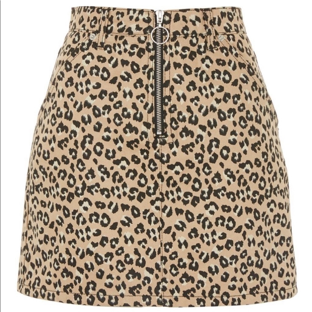 Topshop Moto Half Zip Leopard Denin Skirt